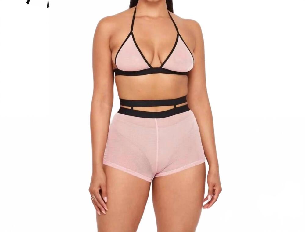 NEW HOT & DELICIOUS lay low bra crop mesh short set in pink